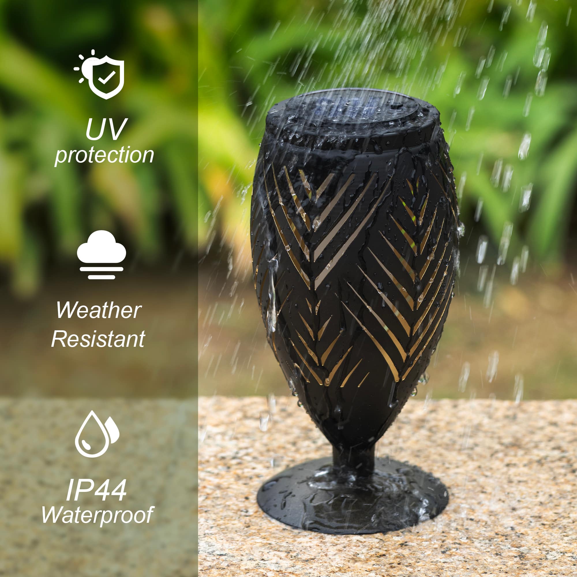 Glitzhome® 8.75" Set of 2 LED Black Metal Chevron Cutout Solar Powered Outdoor Lantern